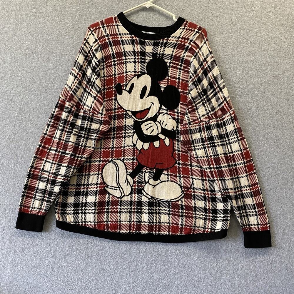 Disney World Spirit Jersey Sweater Mens Large Red Plaid Mickey Mouse 2022